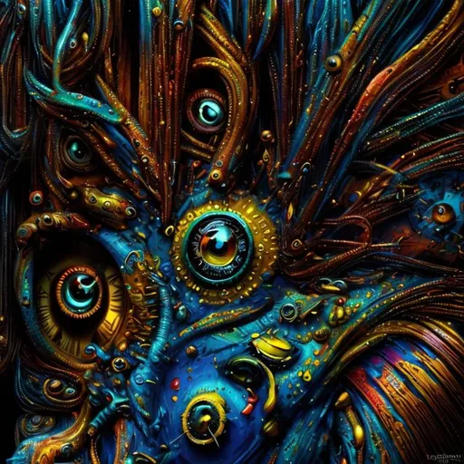 Prompt: Surrealistic 8K illustration,vibrant colors, intense colors, melting clock elements, surreal Salvador Dali-inspired style, intricate fur patterns, intense and piercing gaze, dreamlike atmosphere, high quality, ultra-detailed, surrealism,detailed fur, surreal atmosphere, intense eyes, dreamlike lighting