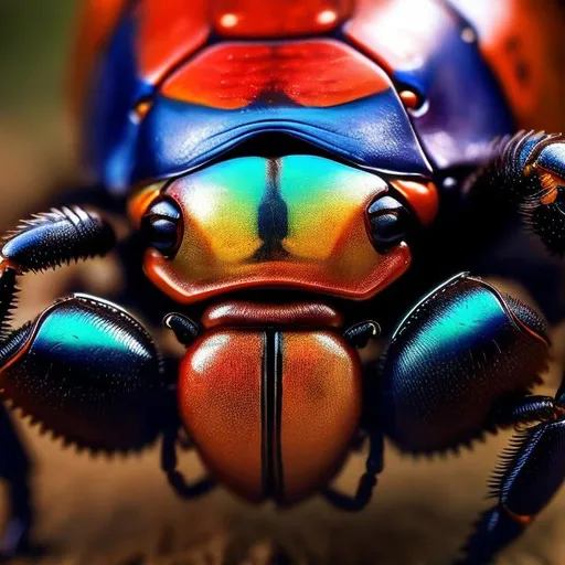 Prompt: intense gaze, powerful stance,  Dali- style, vibrant colors, natural environment, photorealistic, 8k resolution, detailed texture, professional, realistic lighting, beetle, high-quality