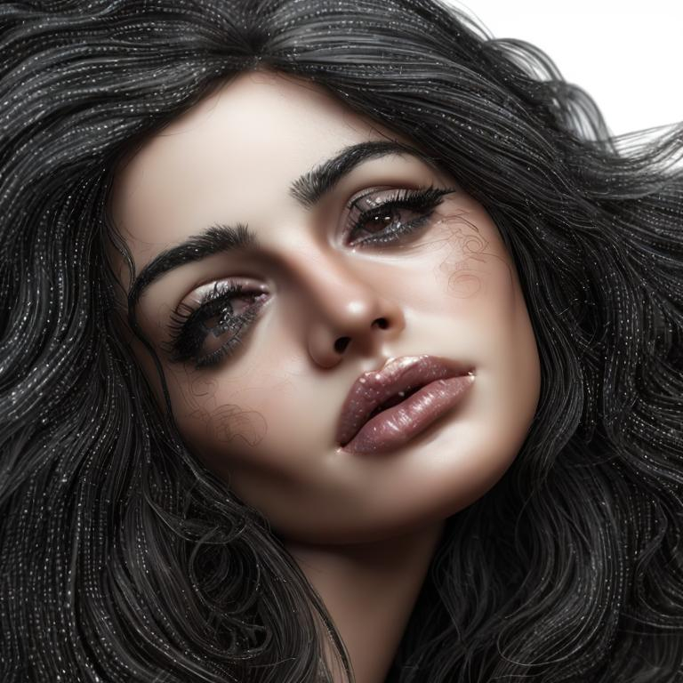 A beautiful woman with long black wavy hair Blowing... | OpenArt