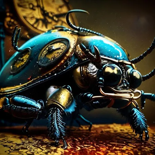 Prompt: Surrealistic 8K illustration of a majestic beetle, melting clock elements, surreal Dali-inspired style, intricate fur patterns, intense and piercing gaze, dreamlike atmosphere, high quality, ultra-detailed, surrealism, Salvador Dali-inspired, detailed fur, surreal atmosphere, vibrant colors, intense eyes, dreamlike lighting
