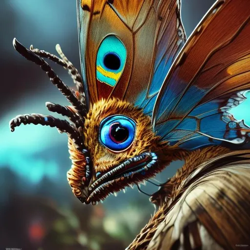 Prompt: Intense gaze, powerful stance, vibrant colors, natural environment, photorealistic, 8k resolution, detailed texture, professional, realistic lighting, butterfly, Salvador Dali style, detailed eyes, detailed fur, detailed wings, high-quality, photorealism, vibrant colors, professional lighting