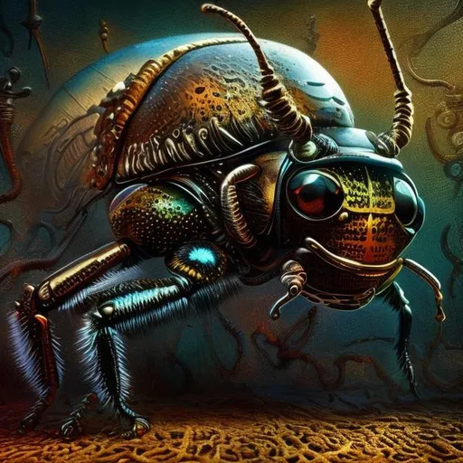 Prompt: Surrealistic 8K illustration of a majestic beetle, melting clock elements, surreal Dali-inspired style, intricate fur patterns, intense and piercing gaze, dreamlike atmosphere, high quality, ultra-detailed, surrealism, Salvador Dali-inspired, detailed fur, surreal atmosphere, vibrant colors, intense eyes, dreamlike lighting
