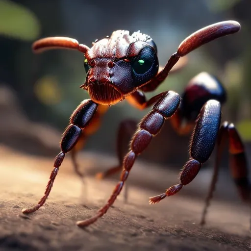 Prompt: intense gaze, powerful stance, vibrant colors, natural environment, photorealistic, 8k resolution, detailed texture, professional, realistic lighting, ant, high-quality