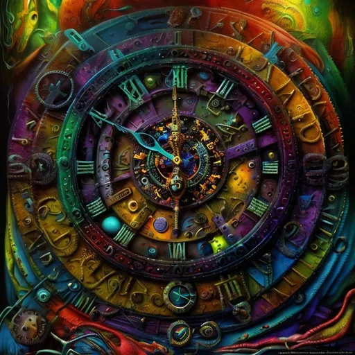 Prompt: Surrealistic 8K illustration, vibrant colors, intense colors, melting clock elements, surreal Salvador Dali-inspired style, intricate fur patterns, intense and piercing gaze, dreamlike atmosphere, high quality, ultra-detailed, surrealism,detailed fur, surreal atmosphere, intense eyes, dreamlike lighting