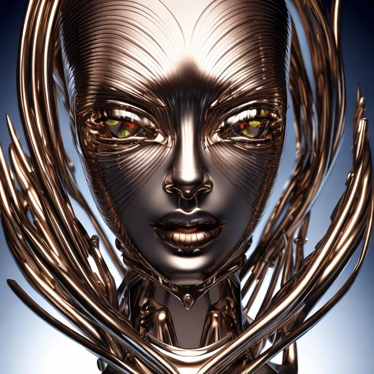 Prompt: fashion model stylized like hajime sorayama art, abstract art, 8k resolution