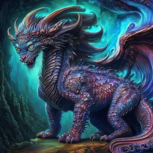 Prompt: Mesmerizing Manticore, Majestic Threatening Creature, Reptilian, Demonic, Iridescence, Deep Marine Blue, Mix scott gustafson and Josephine wall style, Art by Kyrielle superhigh quality, fantasy art digital hd, intricate details, volumetric lighting, perfect composition, delicate face, breathtaking beauty, hot and deep colors, perfect composition, beautiful detailed intricate insanely detailed octane render trending on artstation, 8 k artistic photography, photorealistic concept art, soft natural volumetric cinematic perfect light, chiaroscuro, award - winning photograph, masterpiece, oil on canvas, raphael, caravaggio, greg rutkowski, beeple, beksinski, giger