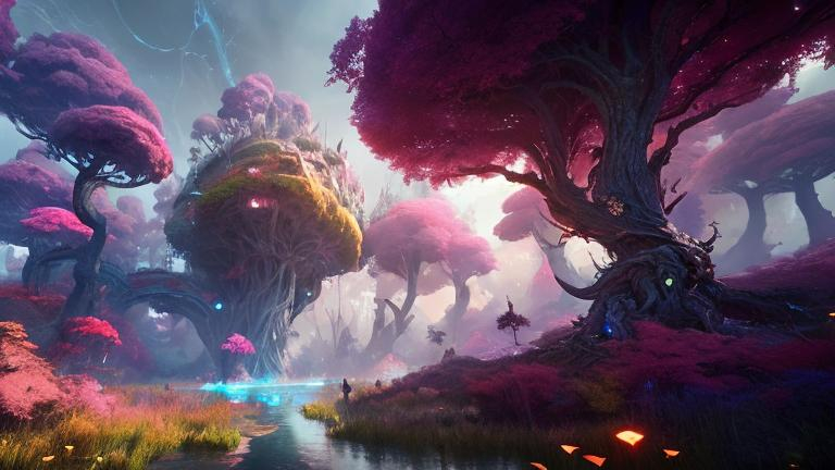 Prompt: lora:eye:1.0> magic woods"
"detailed matte painting, deep color, fantastical, intricate detail, splash screen, complementary colors, fantasy concept art, 8k resolution trending on Artstation Unreal Engine 5"