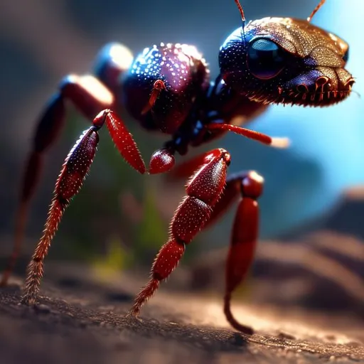 Prompt: intense gaze, powerful stance, vibrant colors, natural environment, photorealistic, 8k resolution, detailed texture, professional, realistic lighting, ant, high-quality