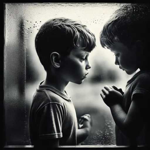 Prompt: "Title: "A Look Ahead, Destiny" Medium: (metallic ink on glass) Subject: "First Day At School" Prompts: (detailed, emotional, expressive) by Alain Laboile"

