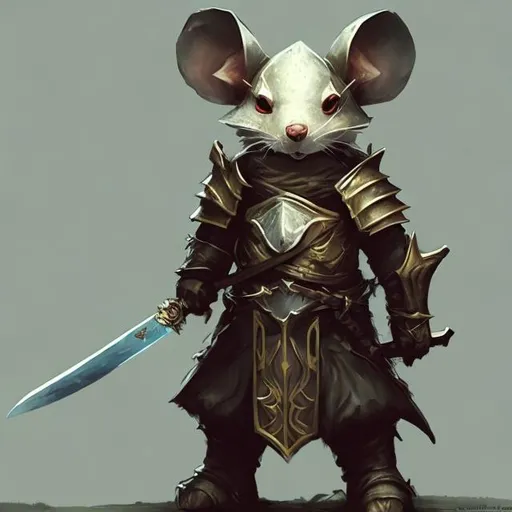 Prompt: Fantasy concept art, trending on artstation, a mouse with a sword wearing armor 