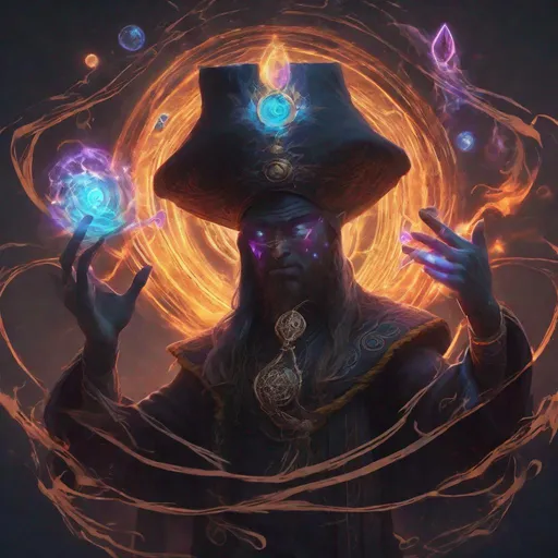 Prompt: Sorcerer summoning wild magic with swirling symbols and colorful spells, trending on Artstation, dark fantasy art