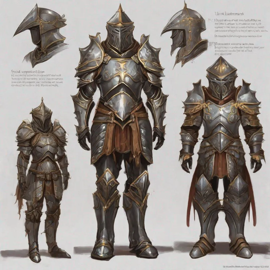 Prompt: fantasy armor concept art, different perspectives, light armor, medium armor, heavy armor