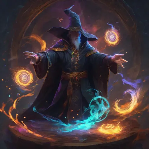 Prompt: Sorcerer summoning wild magic with swirling symbols and colorful spells, trending on Artstation, dark fantasy art