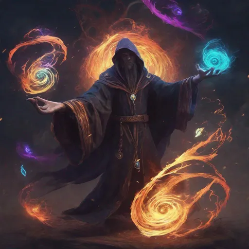 Prompt: Sorcerer summoning wild magic with swirling symbols and colorful spells, treding on artstation, dark fantasy art