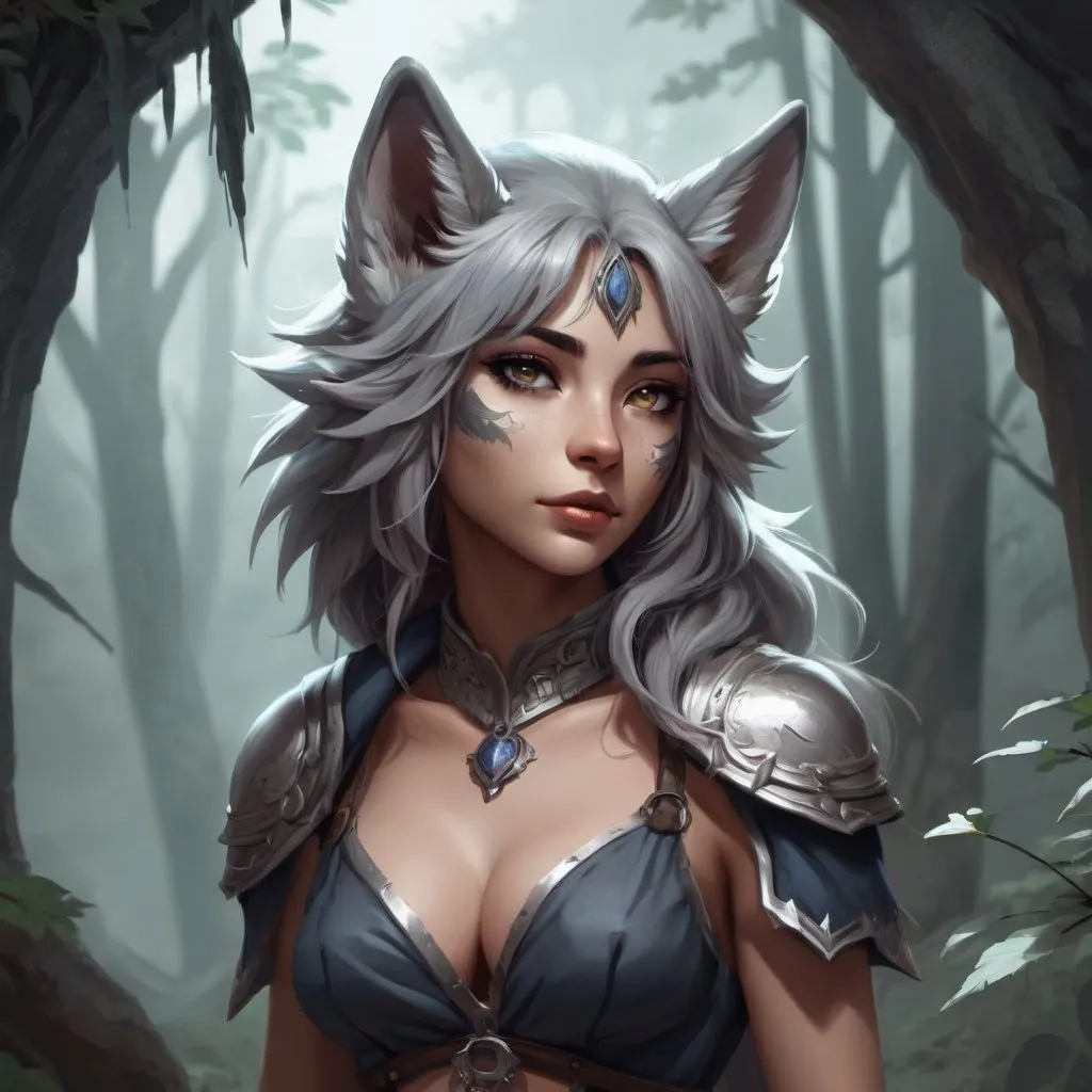 Prompt: SFW female wolf character being in a fantasy world