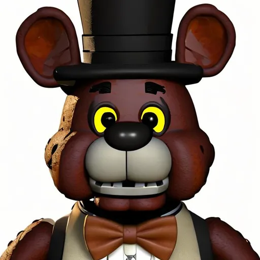 196428 - safe, artist:bunnyartsowo, animatronic, bear, fictional species,  mammal, robot, five nights at freddy's, 2022, bow, bow tie, character name,  clothes, english text, hat, headwear, lidded eyes, looking at you, male,  nightmare (