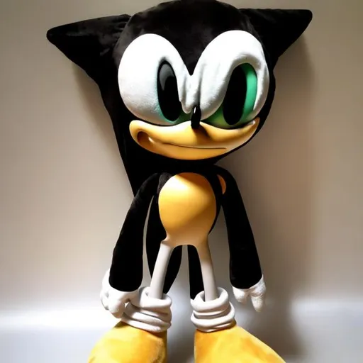 Prompt: caltoy sonic plush 1993 plush black pupil one eye white eyes 