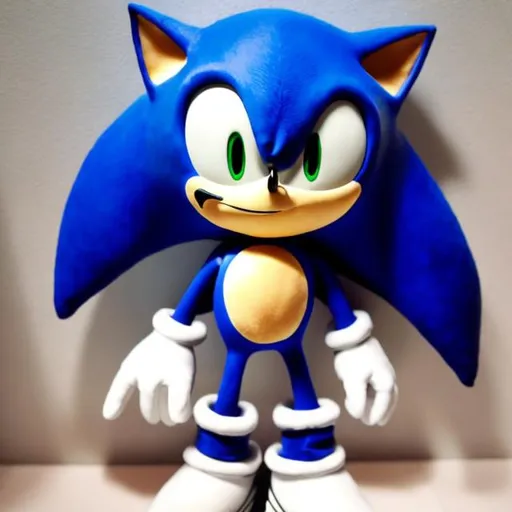 Prompt: caltoy sonic plush 1993 plush black pupil one eye white eyes 