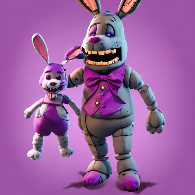 Prompt: bonnie the bunny purple animatronic five nights at freddys 4 limbs arms and legs with a red guitar