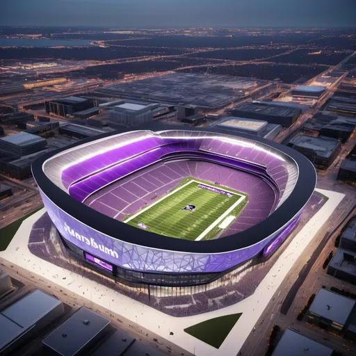 Prompt: Design me a stadium that has the look between Sofi stadium, US Bank Stadium, Mercedes Benz Stadium. 