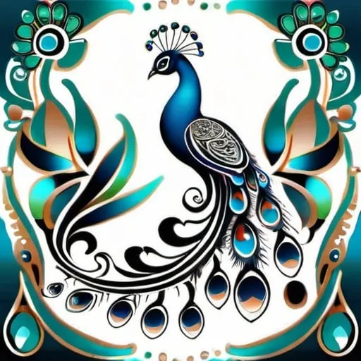 Prompt: peacock in henna tattoo style