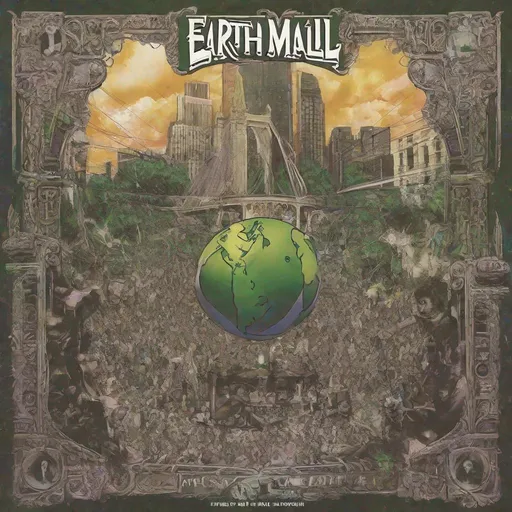 Prompt: Make the cover for a bands first hit album with earth mall on the cover