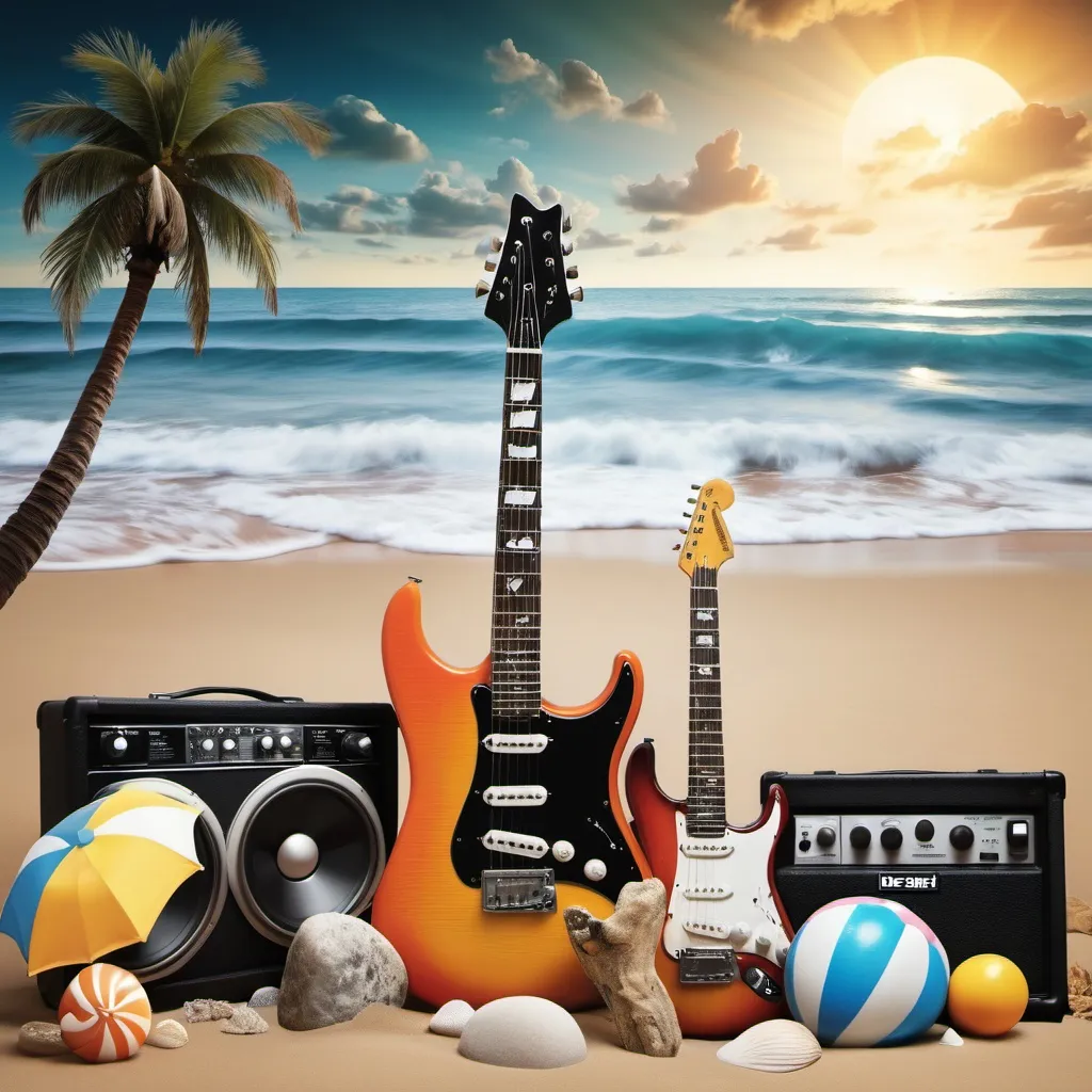 Prompt: rock music album cover beach theme 