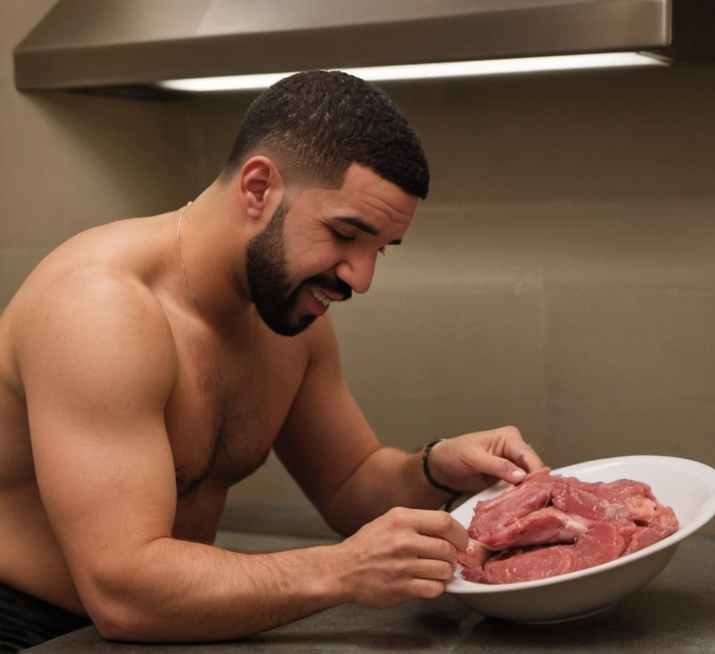 Prompt: Drake playing with his meat 