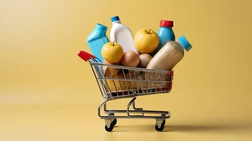 Prompt: create a wallpaper with a shoppingbasket with various supermarket products with a light soft yellow background with width of 2560 pixels and height op 1550 pixels and the shopping cart shown sidewards and no lightbulbs
