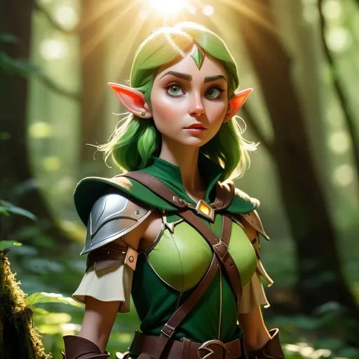 Prompt: Elf ranger in a mystical forest around sunlight