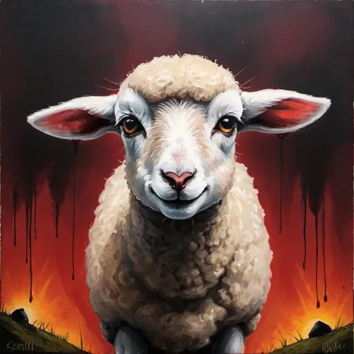 Prompt: vibe based painting of a evil, seedy, untrustworthy, lamb
