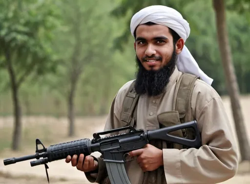 Prompt: Islamic mujahiddeen with a weapon.