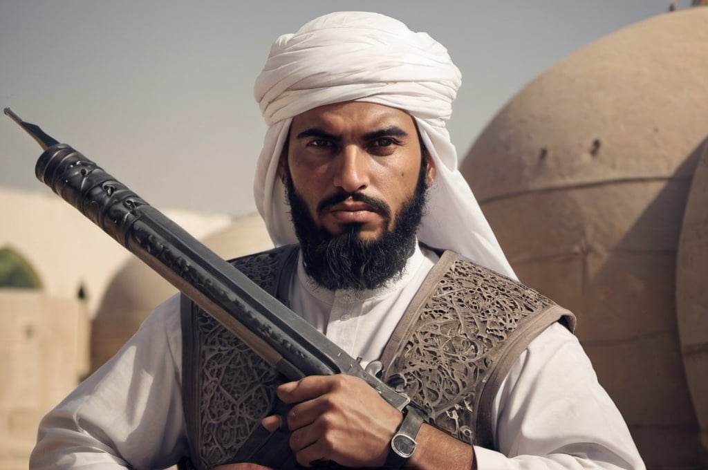 Prompt: Islamic warrior with a weapon.