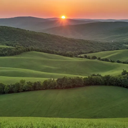 Prompt: A picturesque view of the rolling hills of Canaan, with the sun setting in the background