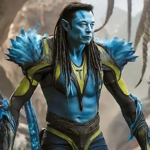 Prompt: elon musk  as blue Avatar Na'vi with tail