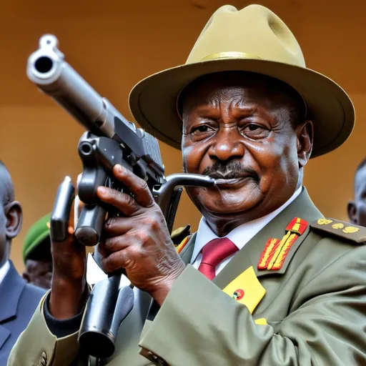 Prompt: Museveni with gun