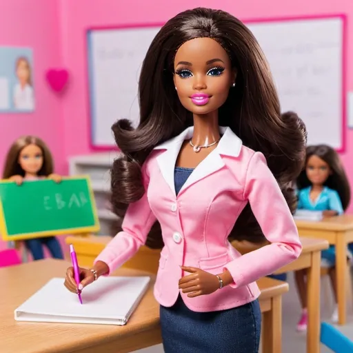 Prompt: Make an African American Barbie who is a School Teacher at School

