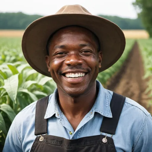 Prompt: A happy  black farmer