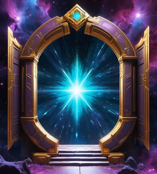 Prompt: nebula portal gate inside the chest of a giant goddess 