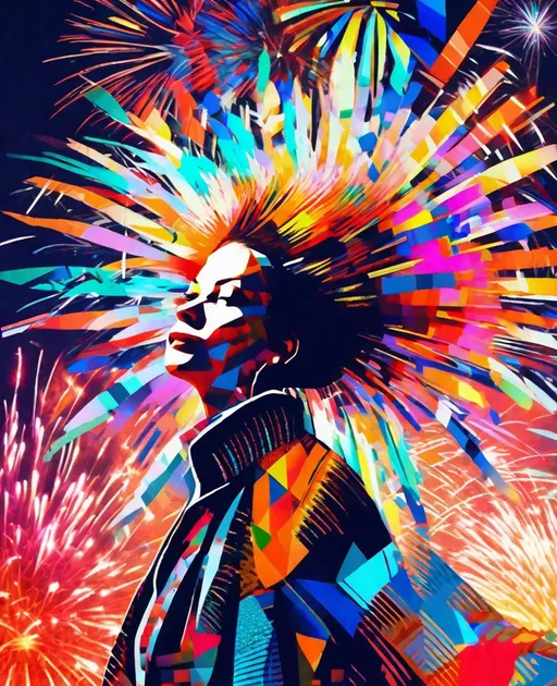 Prompt: This lady, she is the beauty and enthusiasm of the constructivist glitch art  dandelion firework 