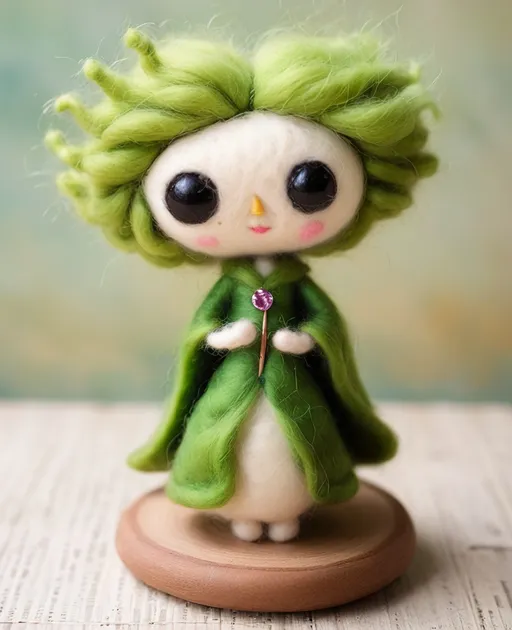 Prompt: Needle felted envy personification 