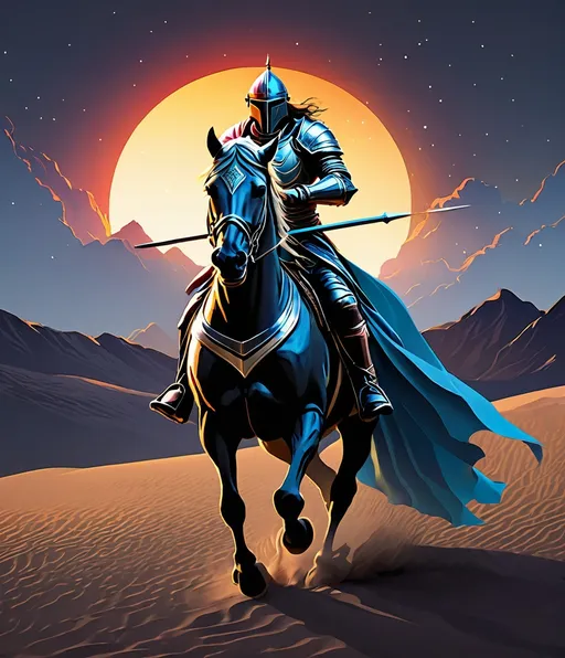 Prompt: bifrost, The horses and the night and the desert know me and the sword and the spear and the paper and the pen 