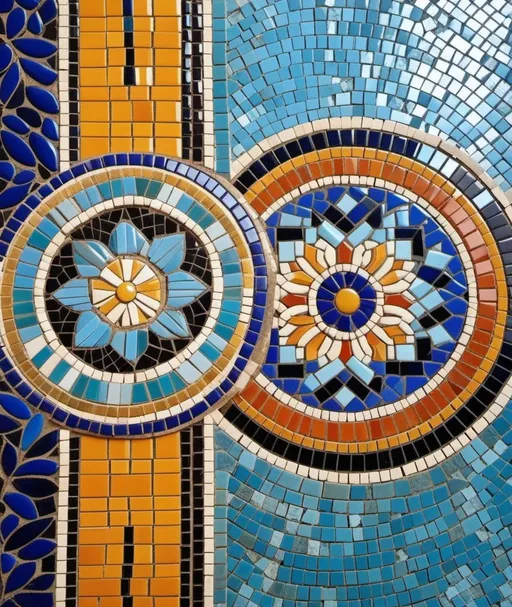 Prompt: **hot vs cold, ancient mosaic, tile art 