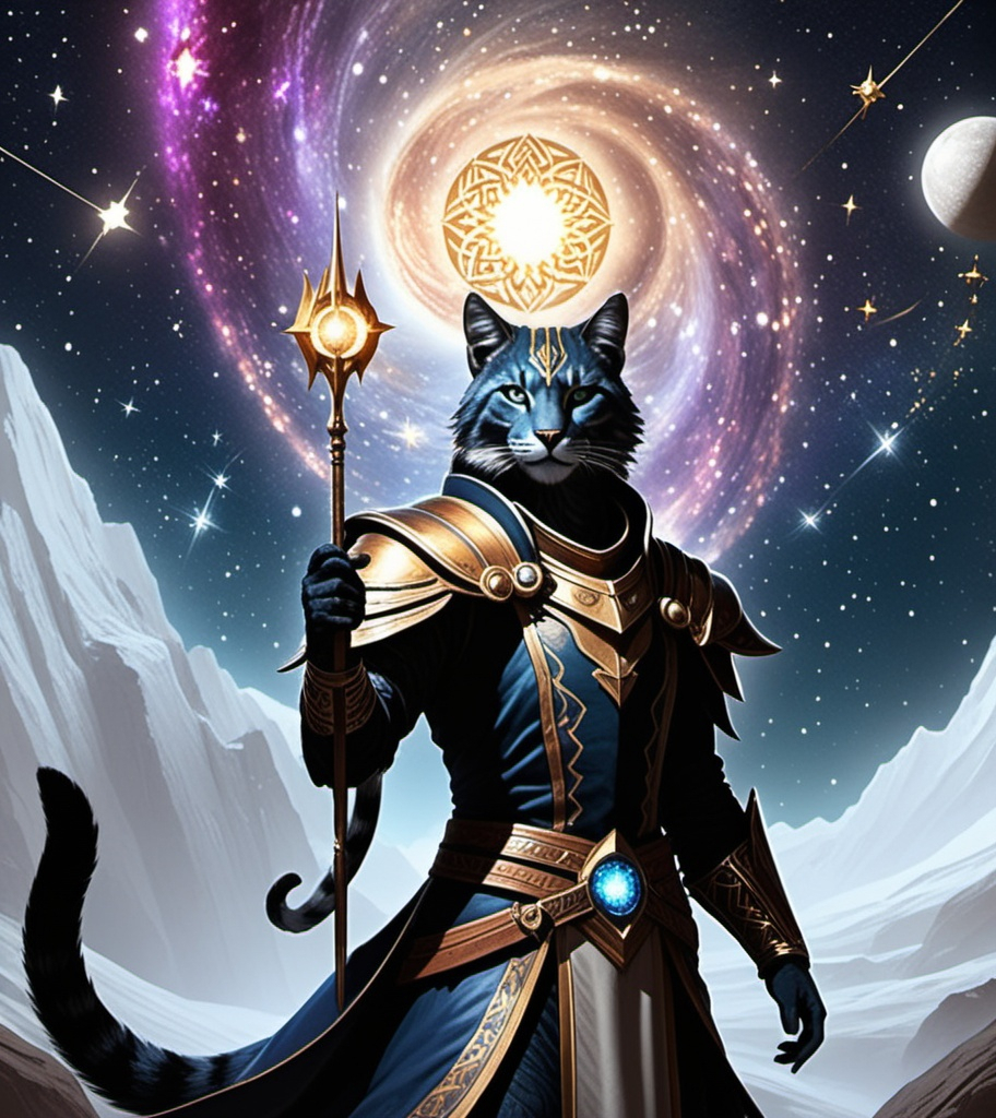 Prompt: (Verse 1) In the realm of the Khajiit, where tales unfold, Lived Zephyr Swiftclaw, his story to be told. With starry eyes so bright, heliocentric dreams in flight, He embarked on a quest, seeking answers in the night. (Chorus) Zephyr Swiftclaw, the heliocentric Khajiit, Roaming through the cosmos, where mysteries are lit. On a cosmic journey, he sought the grand design, In the celestial tapestry, his destiny would shine. (Verse 2) Through moonlit deserts and starry skies, Zephyr ventured on, his spirit truly wise. He spoke with the ancients, the elders of the night, Seeking cosmic knowledge, bathed in lunar light. (Chorus) Zephyr Swiftclaw, the heliocentric Khajiit, Roaming through the cosmos, where mysteries are lit. On a cosmic journey, he sought the grand design, In the celestial tapestry, his destiny would shine. (Bridge) Heliocentric visions, like whispers in the breeze, Guided Zephyr onward, through cosmic mysteries. With each pawstep taken, through the astral plane, He danced with constellations, free from earthly chain. (Verse 3) In the heart of the Khajiit, where stardust swirls, Zephyr found the answers, the secrets of the pearls. The sun, the moon, the stars in their array, Heliocentric wisdom, lighting up his way. (Chorus) Zephyr Swiftclaw, the heliocentric Khajiit, Roaming through the cosmos, where mysteries are lit. On a cosmic journey, he found the grand design, In the celestial tapestry, his destiny would shine. (Outro) Now, when the night sky gleams, and constellations play, Remember Zephyr Swiftclaw, the Khajiit who found his way. Heliocentric whispers echo in the cosmic breeze, In the heart of the universe, where eternal mysteries tease.