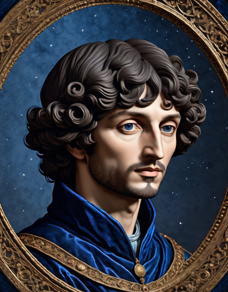 Prompt: indigo Nicolaus Copernicus Renaissance, 3d, extremely detailed, intricate, cinematic lighting, 