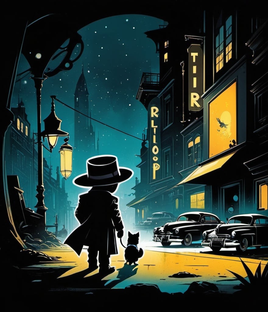 Prompt: retrofuturistic film noir in the style of Brian Kesinger 