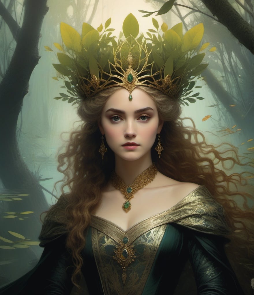 Prompt: a princess with mangrove crown, art by Anastazja Markowicz, Yoann Lossel, Dan Hillier, Peter Lippmann, Abigail Larson, Henri Fantin-Latour