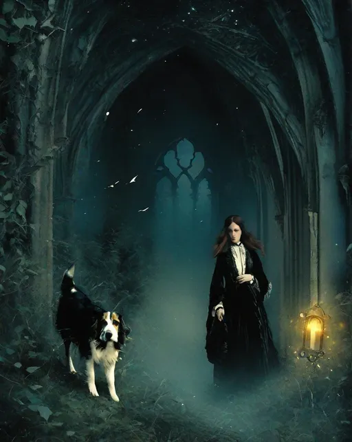 Prompt: chasing elusive magical will-o'-the-wisp dreams gothic grungy in style of bernard basset