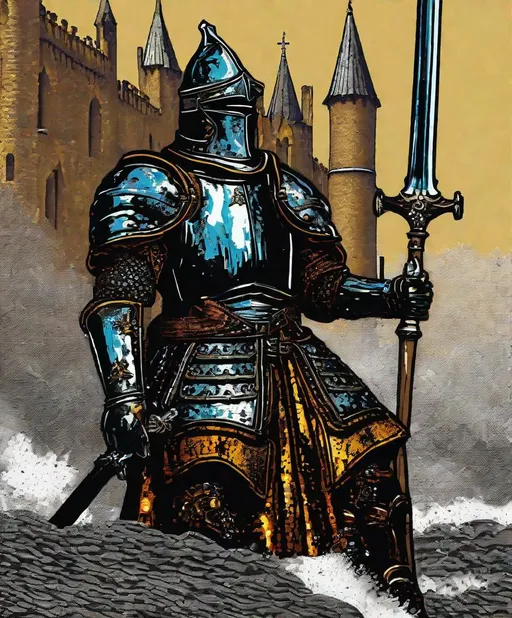 Prompt: carolingian medieval grunge ferrofluid cataphract popart 