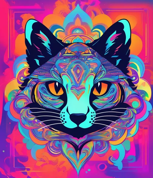 Prompt: 😍,🐈‍⬛, 🐎, 🐑, 🐱, 🍄, 🌷, 🌌, ferrotype psychedelic hallucinations